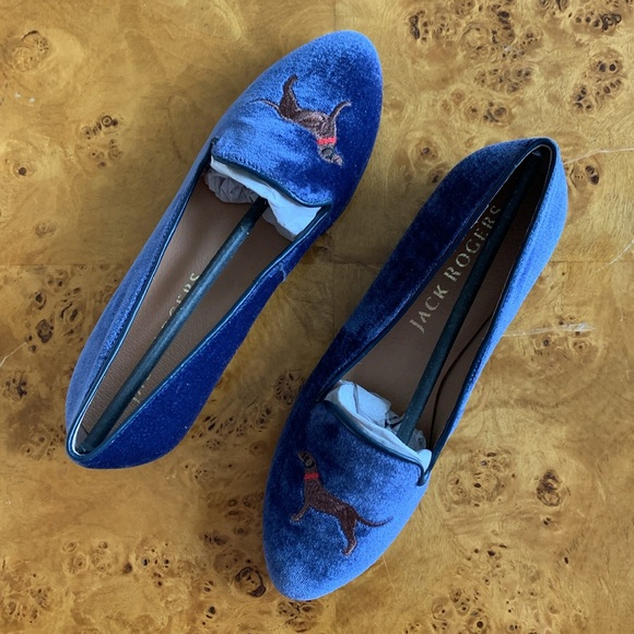 Jack Rogers dog loafer // Chocolate Lab Blue velvet loafer Jack Rogers NIB - Picture 1 of 9